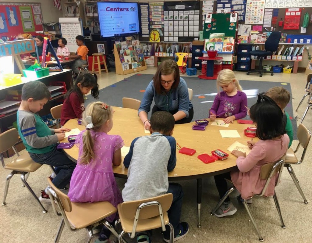 Katie works with Kindergarteners at John Muir Elementary.